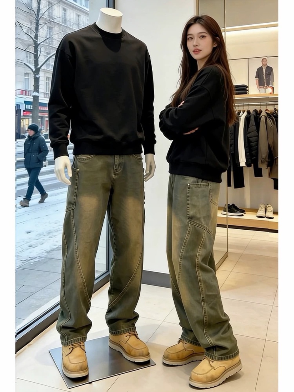 Men's Green Washed Utility Jeans